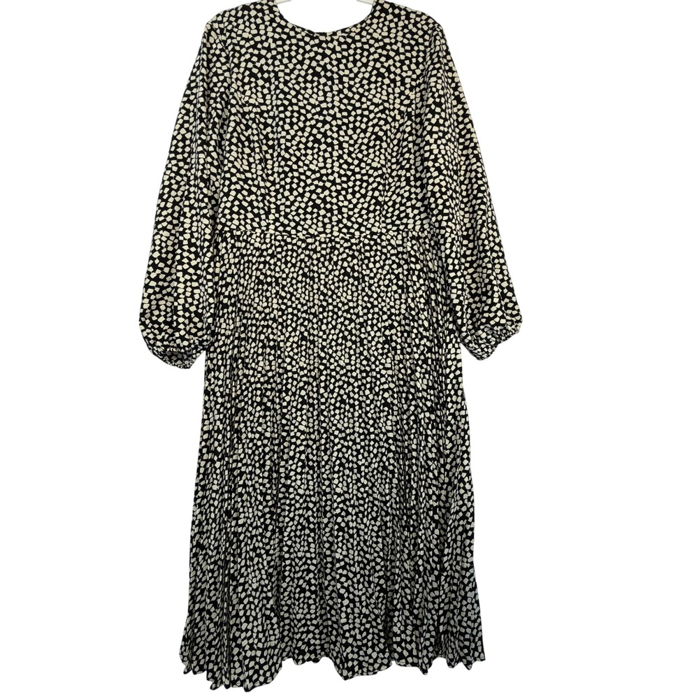 Miss Finch NYC Mosaic Ditsy Long Sleeve Midi Dress Women Size L Black Cream